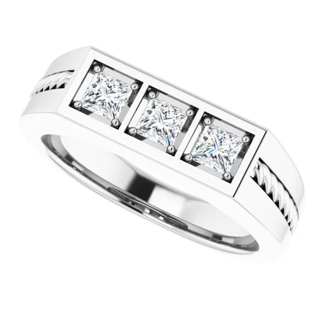 0.75 ctw Princess Diamond Design Men's Ring Rope Accented