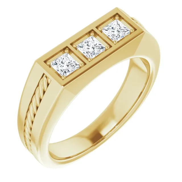 0.75 ctw Princess Diamond Design Men's Ring Rope Accented