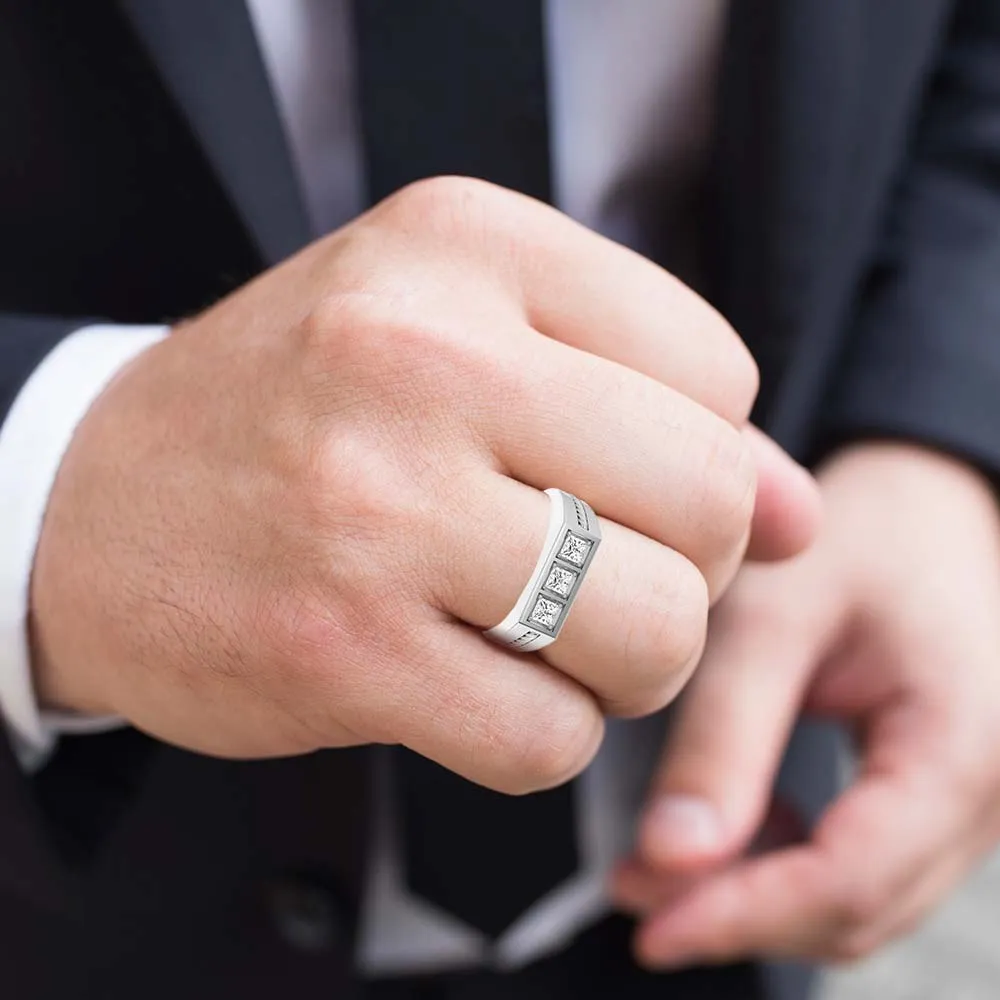 0.75 ctw Princess Diamond Design Men's Ring Rope Accented
