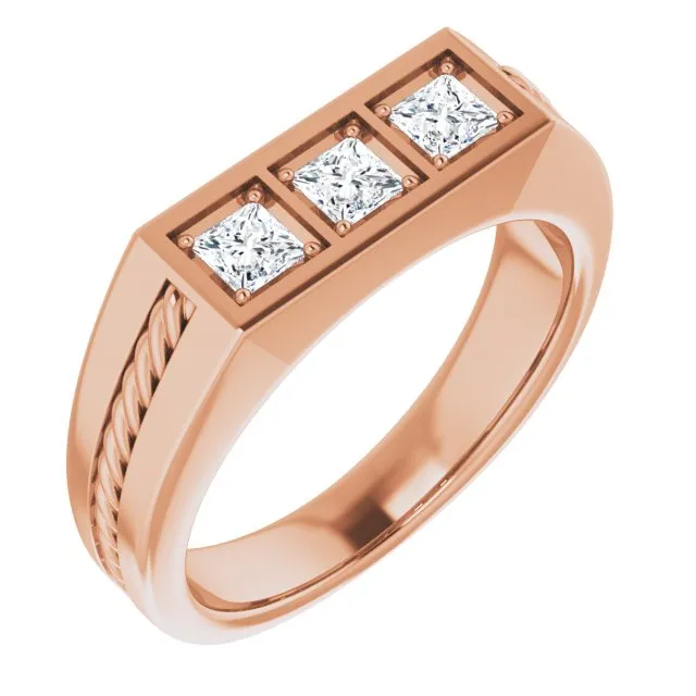 0.75 ctw Princess Diamond Design Men's Ring Rope Accented