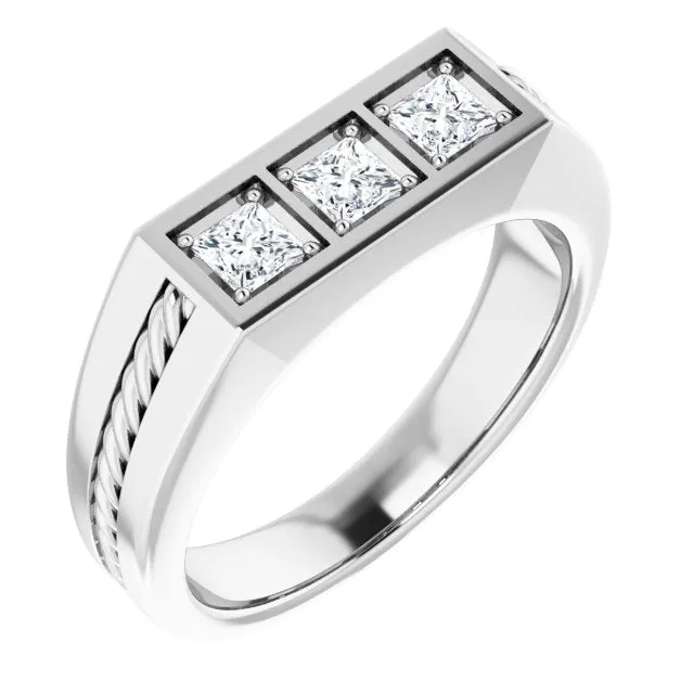 0.75 ctw Princess Diamond Design Men's Ring Rope Accented