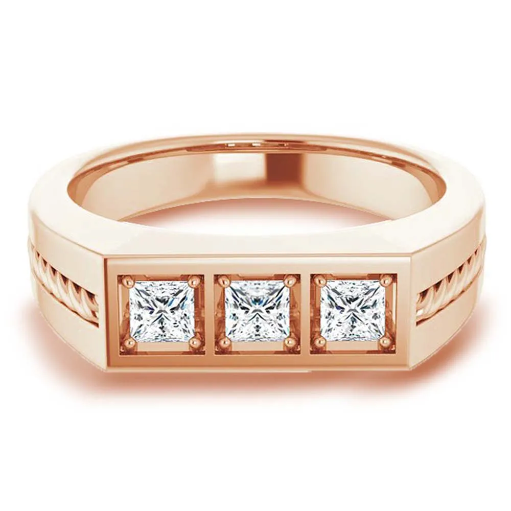0.75 ctw Princess Diamond Design Men's Ring Rope Accented