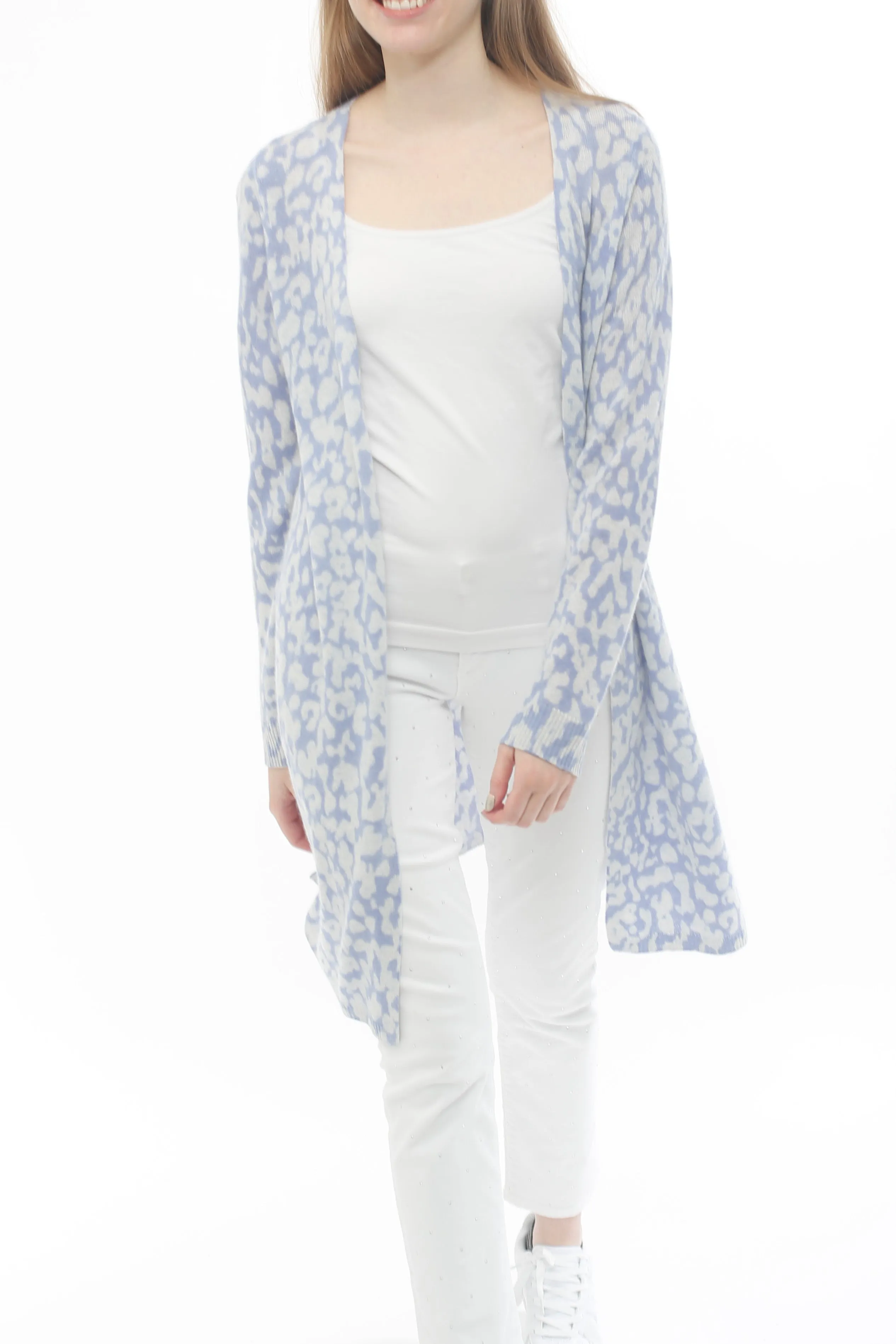 100% Cashmere Pastel Sky Print Cardigan