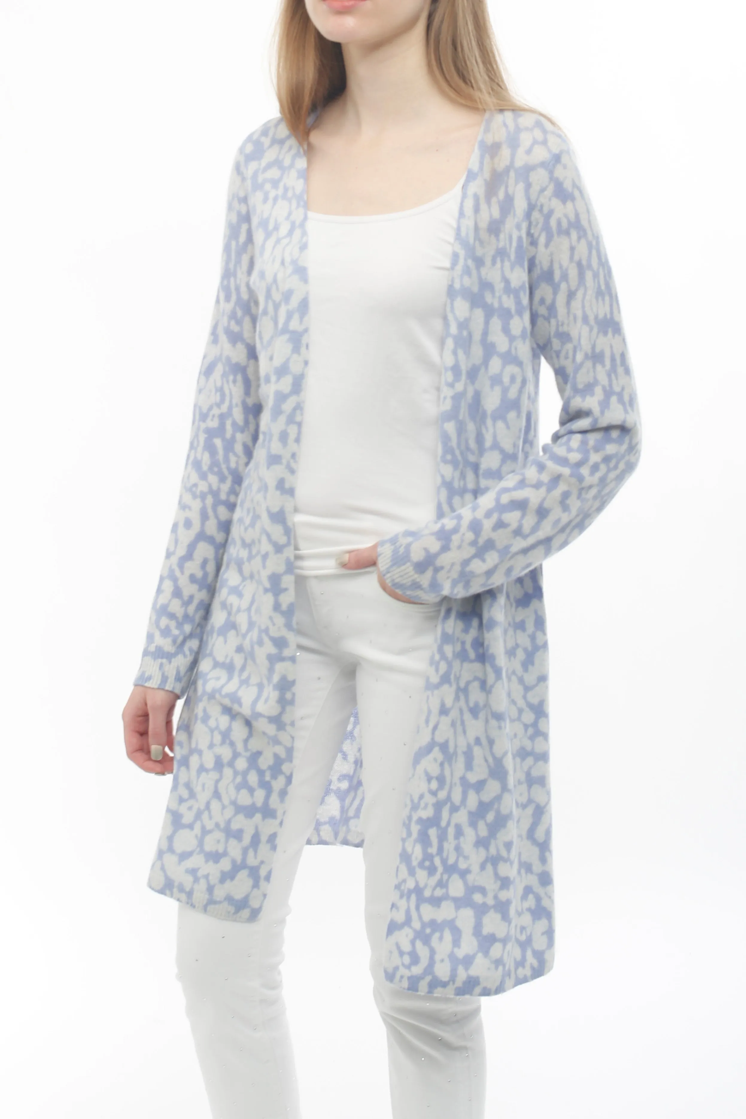100% Cashmere Pastel Sky Print Cardigan