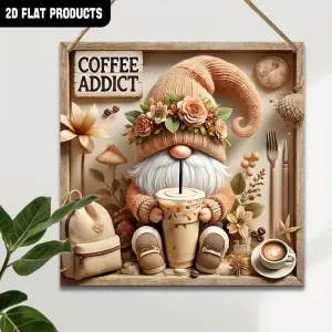 1pc, Vintage Cafe Sign, Cute Gnome Sign, Square Wooden Sign (7.9"x7.9"), Doorway Decoration, Home Decoration, Garden Decoration, Yard Decoration, Room Decoration, Living Room Decoration, Cafe Decoration, Bar Decoration, Gift for Friends