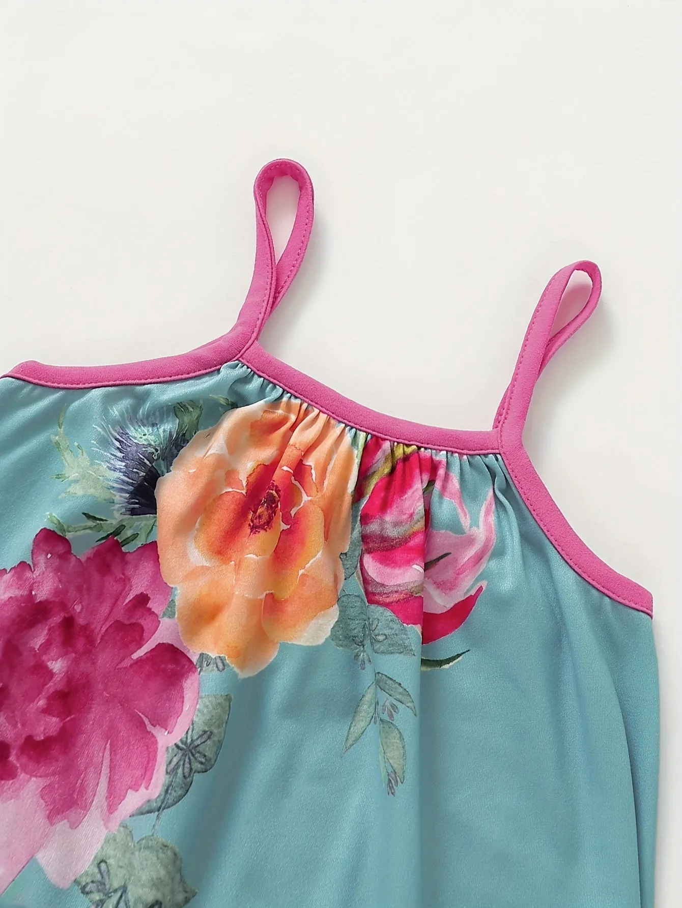 2-Piece Adorable Dinosaur & Floral Print Cami Dress Set - Breathable, Comfortable Cotton - Perfect for Summer Adventures and Parties
