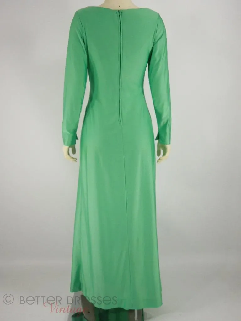 70s Green Qiana Maxi Dress