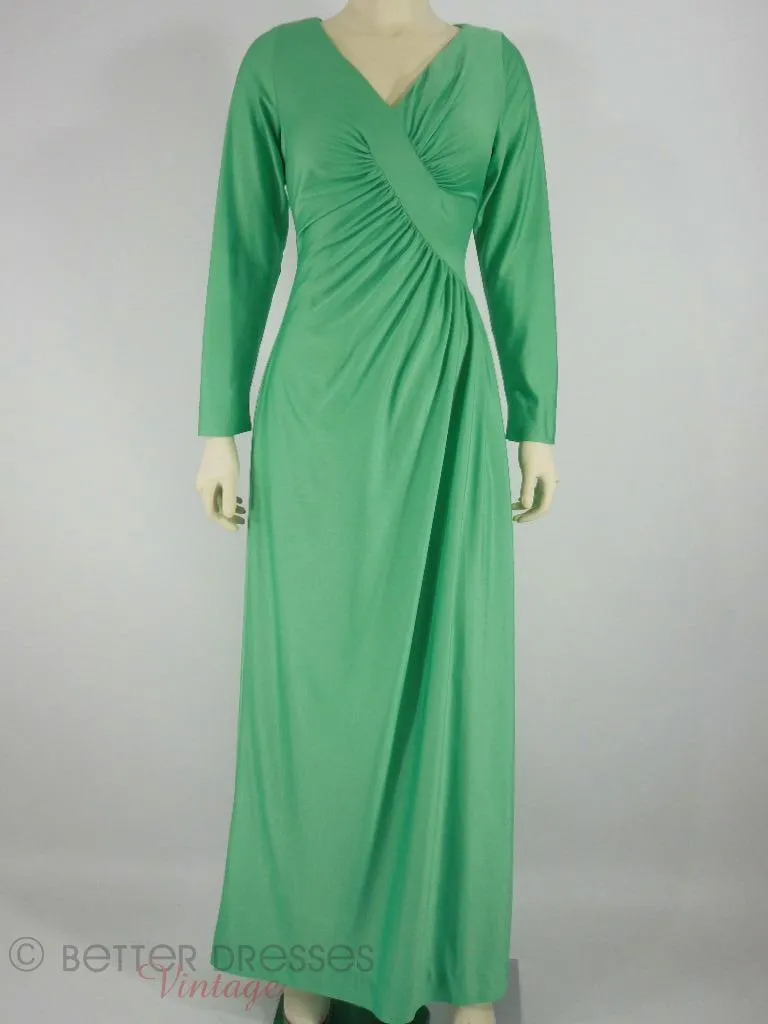 70s Green Qiana Maxi Dress