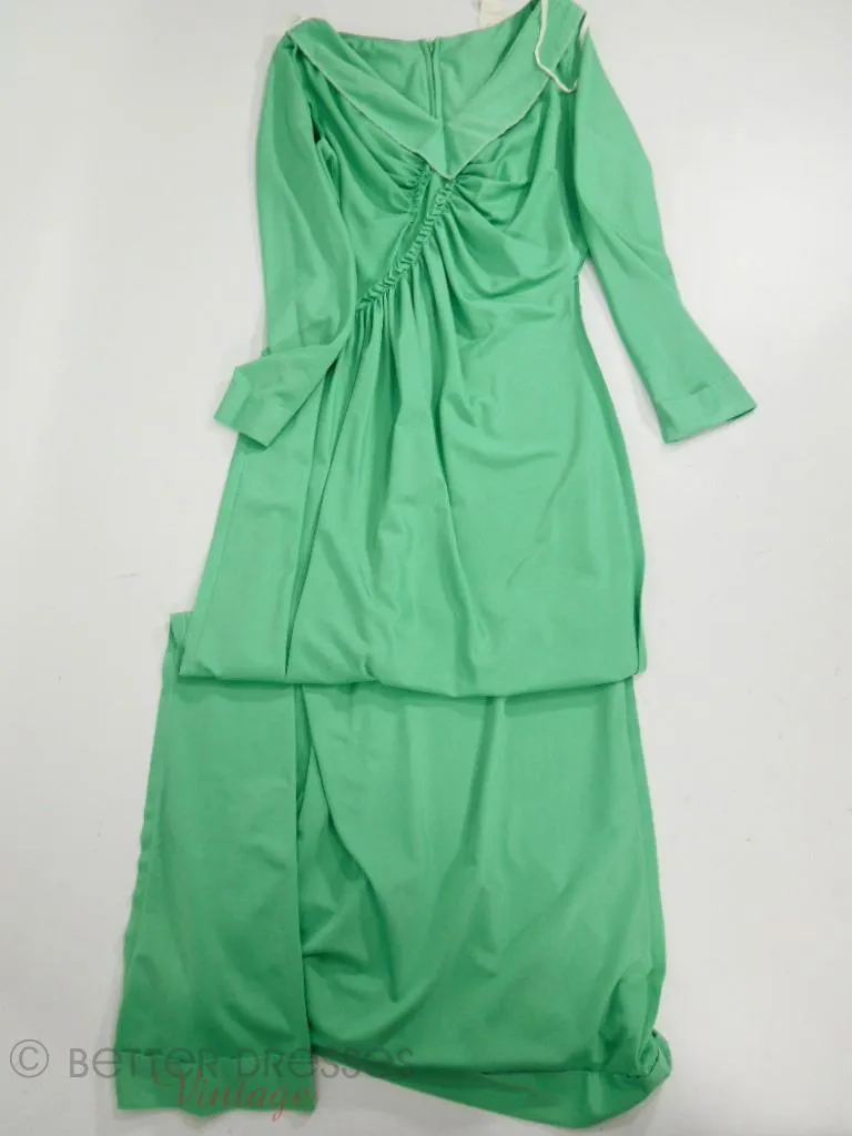 70s Green Qiana Maxi Dress