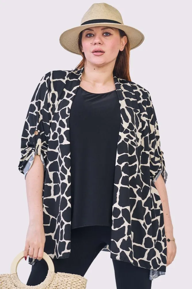 Abstract Multi Print Open Front Cardigan