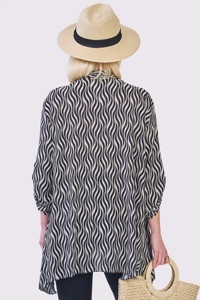 Abstract Multi Print Open Front Cardigan