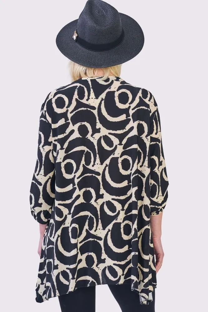 Abstract Multi Print Open Front Cardigan