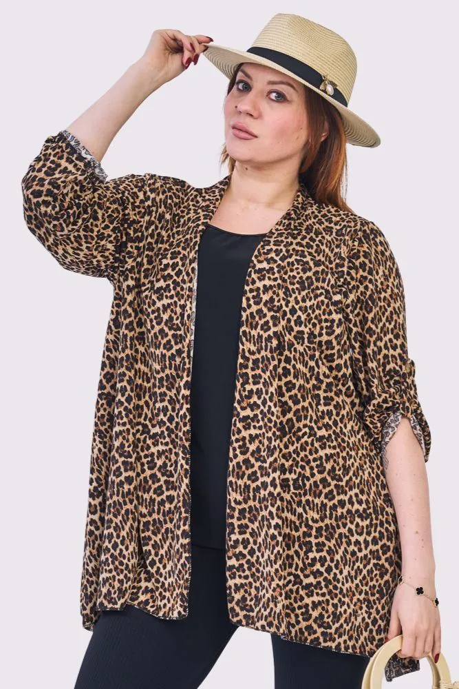 Abstract Multi Print Open Front Cardigan