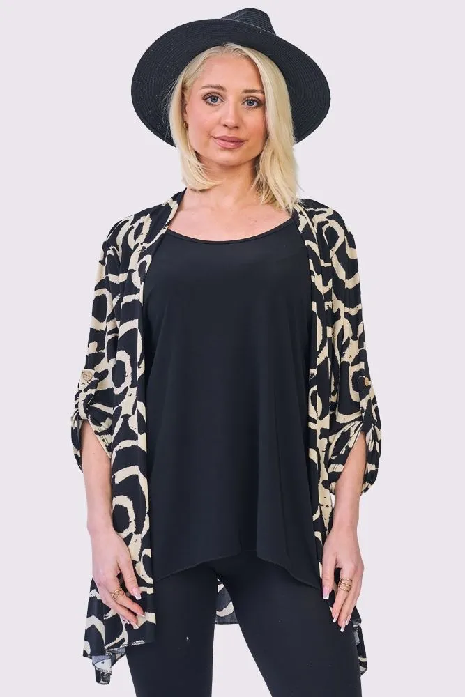 Abstract Multi Print Open Front Cardigan