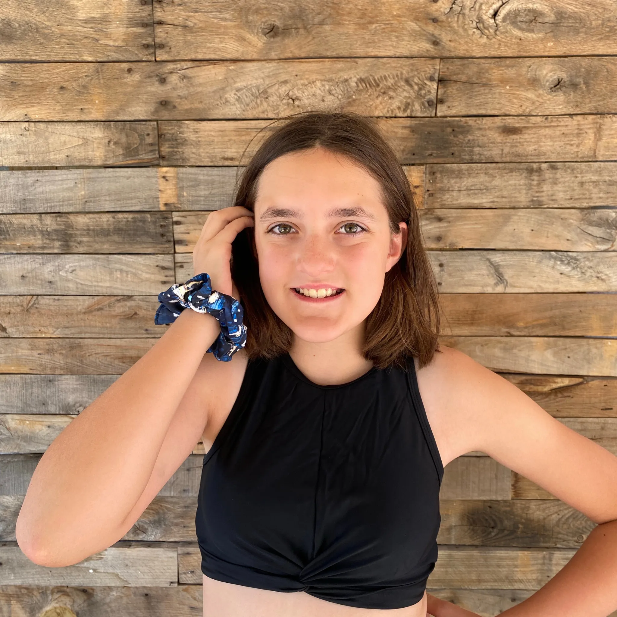 Abstract Navy Blue Print Swim Scrunchie