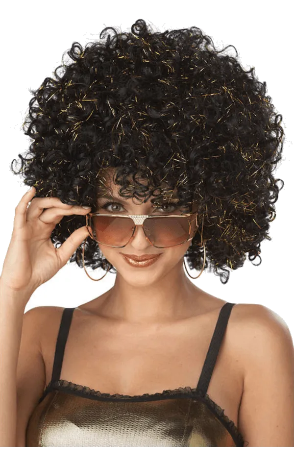 Adult Black and Gold Disco Glitter Wig
