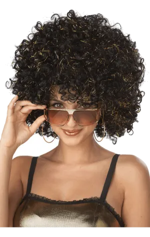 Adult Black and Gold Disco Glitter Wig