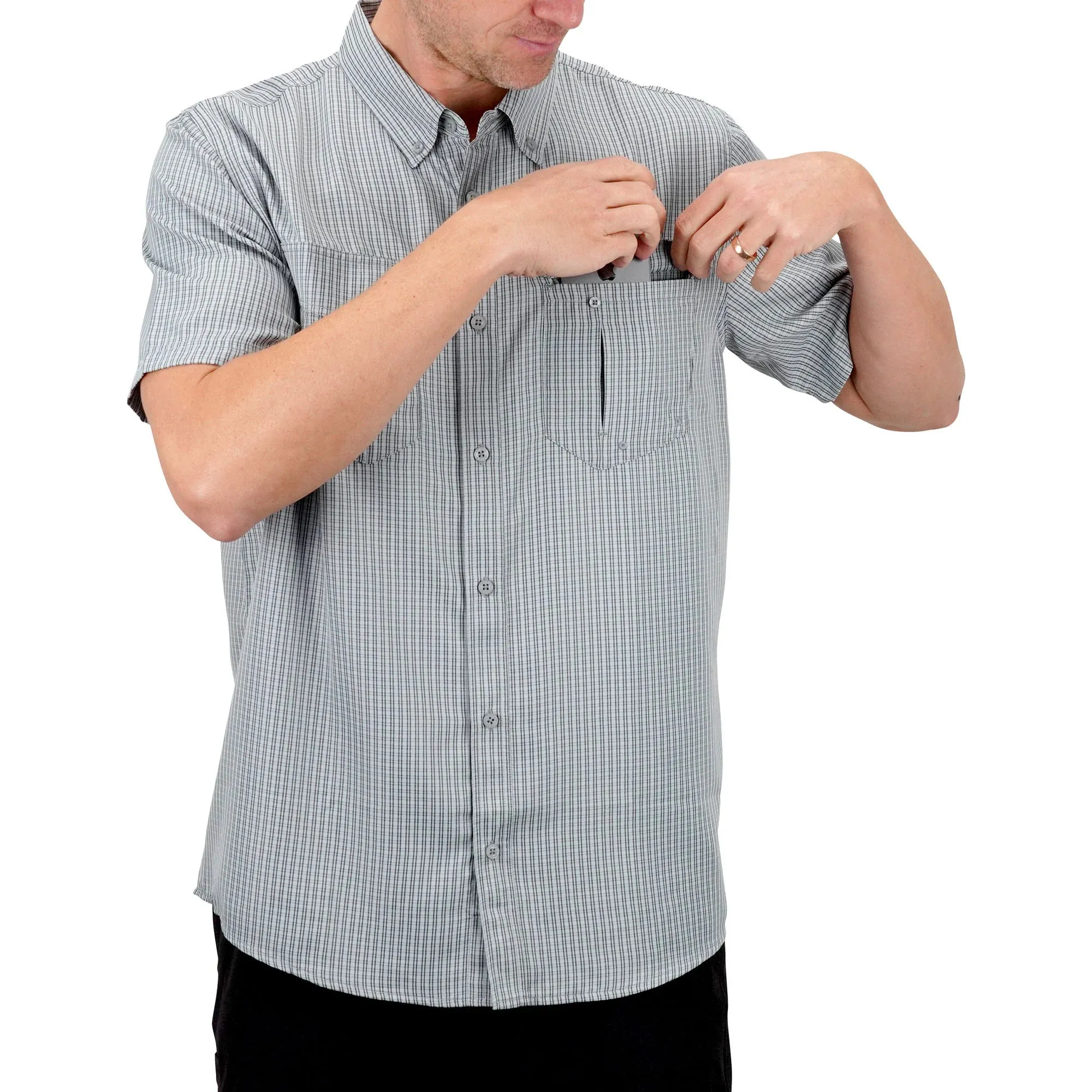 AFTCO MENS SIRIUS SS TECH MINI CHECK - HARBOR GRAY