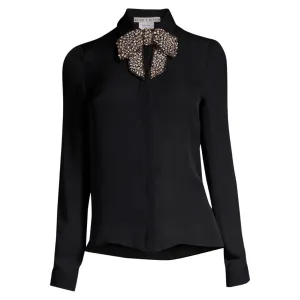 ALICE   OLIVIA Willa Embellished Bow Black Blouse