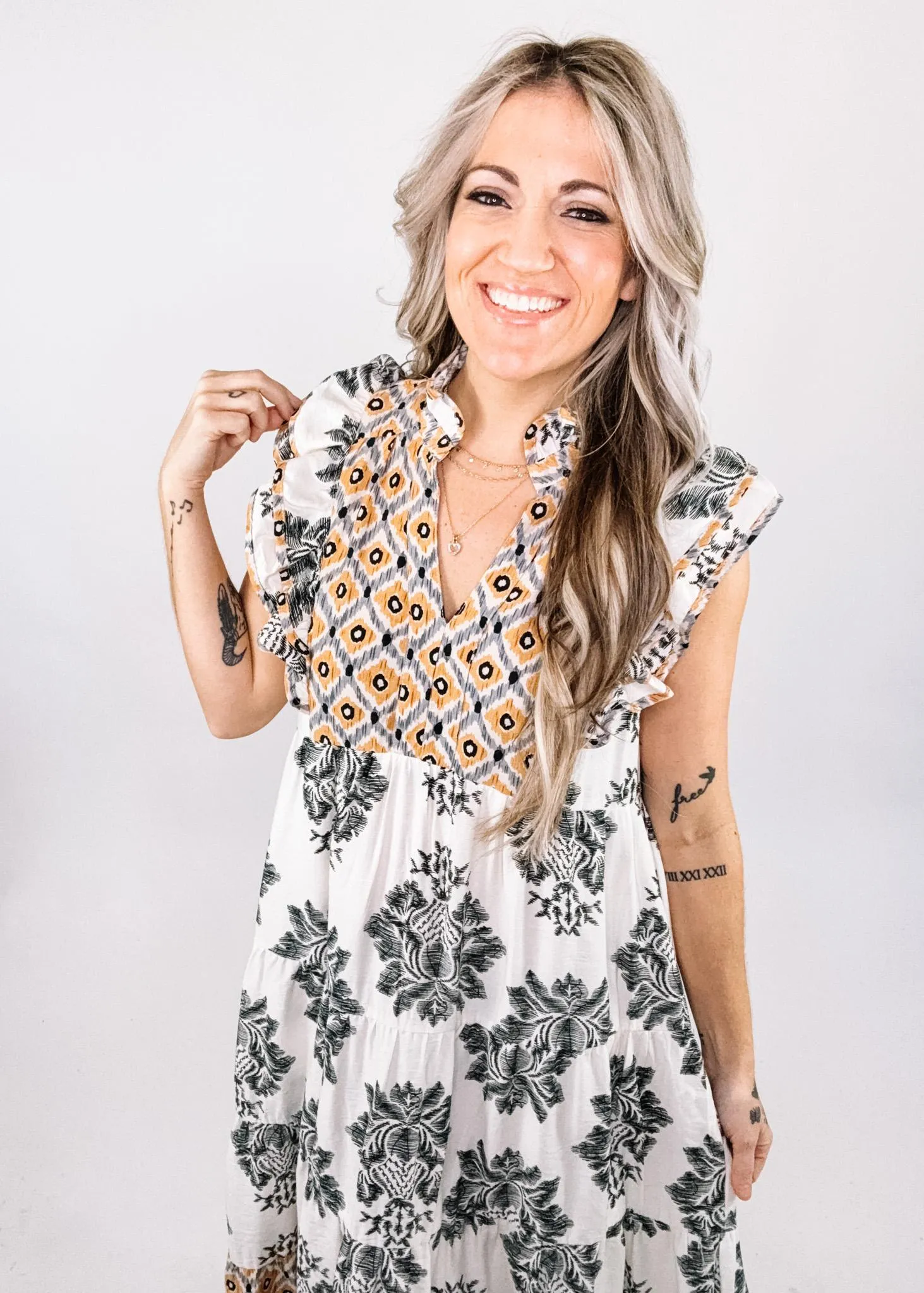 Alice Ruffle Sleeve Abstract Print Midi Dress