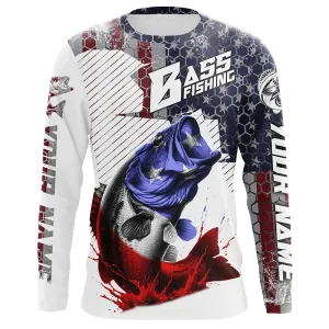 American Flag Bass Fishing Custom Long Sleeve Fishing Shirts, Patriotic Bass Fishing Jerseys IPHW5748