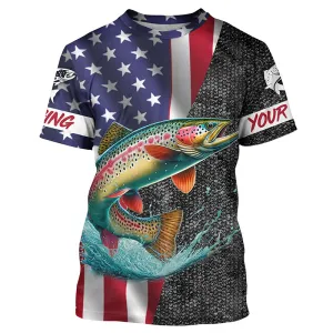 American Flag Rainbow trout Fishing Custom performance Fishing T-Shirts, Trout Fishing jerseys NQS7884