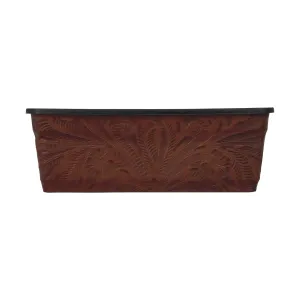 American West at Home 14" Rectangle Planter with Tooled Leather - Medium