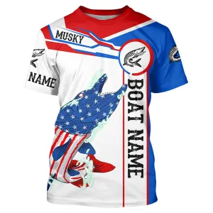 Angry Musky American flag patriotic fishing Custom name and boat name fishing T-shirts NQS5601