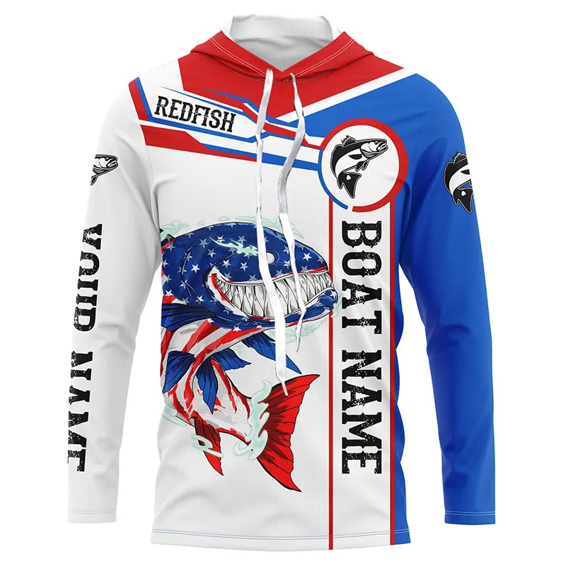 Angry Redfish drum American flag patriotic fishing Custom name and boat name long sleeve fishing shirts NQS5602