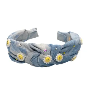 Bari Lynn 3D Daisy Denim Headband with Crystals