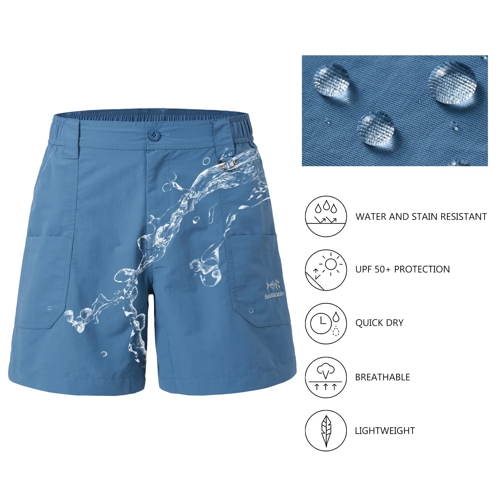 Bassdash Men's 6" Fishing Shorts UPF 50  Water Resistant Quick Dry Hiking Cargo Shorts with Multi Pocket FS25M