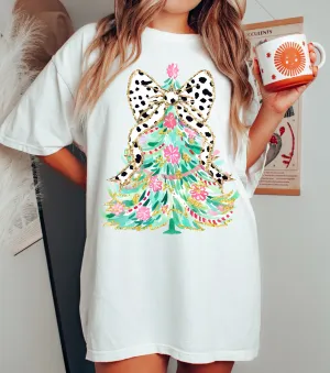 Bella Canvas or Comfort Colors Christmas Brush Strokes Tree Tee/ Direct To Film Transfered Faux Glitter Tee/ Youth and Adult Sizes