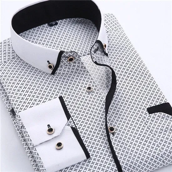 Big Size 4XL Men Dress Shirt 2023 New Arrival Long Sleeve Slim Fit Button Down Collar High Quality Printed Business Shirts MCL18