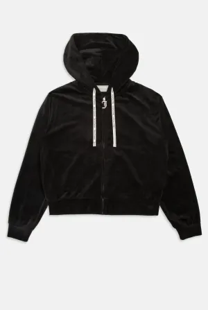 BLACK LOUNGE RIB VELOUR HOODIE