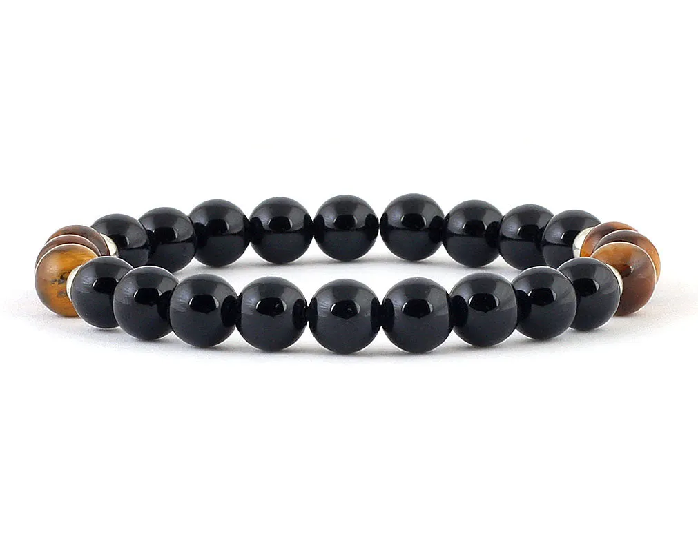 Black onyx and tiger eye men's bracelet