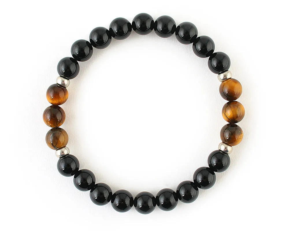 Black onyx and tiger eye men's bracelet