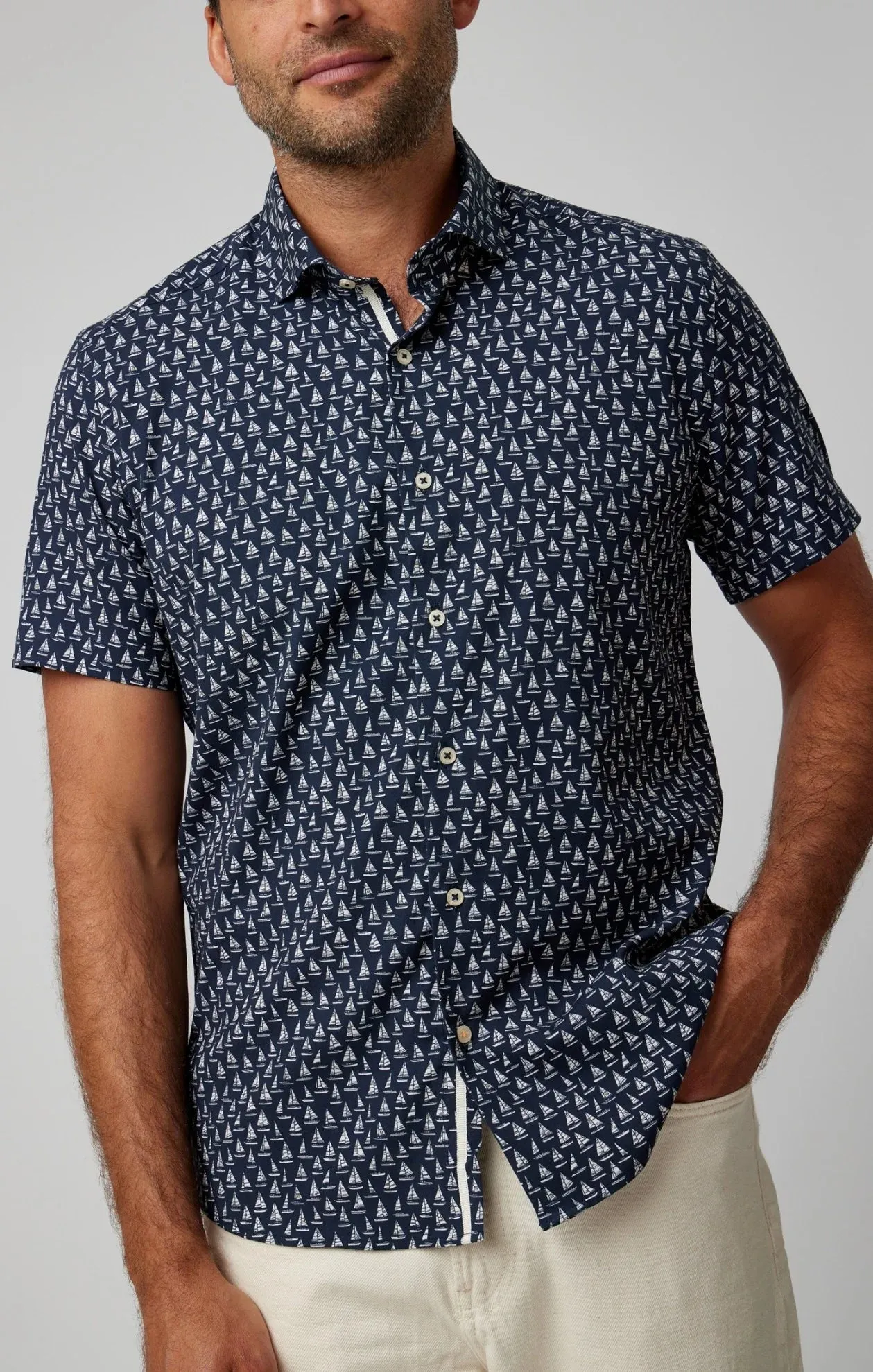 Black Sail Boat Short Sleeve Shirt