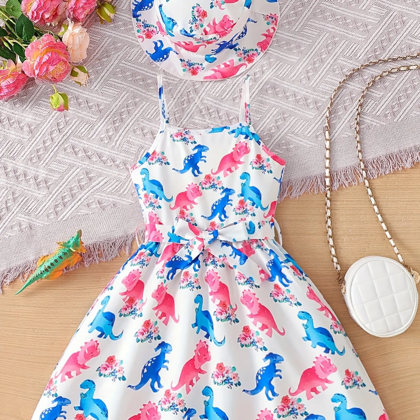 Blue Floral Glamour Dress & Hat Ensemble - Flowy Vacation Ready Slip Dress for Effortless Summer Style - Perfect Holiday Gift
