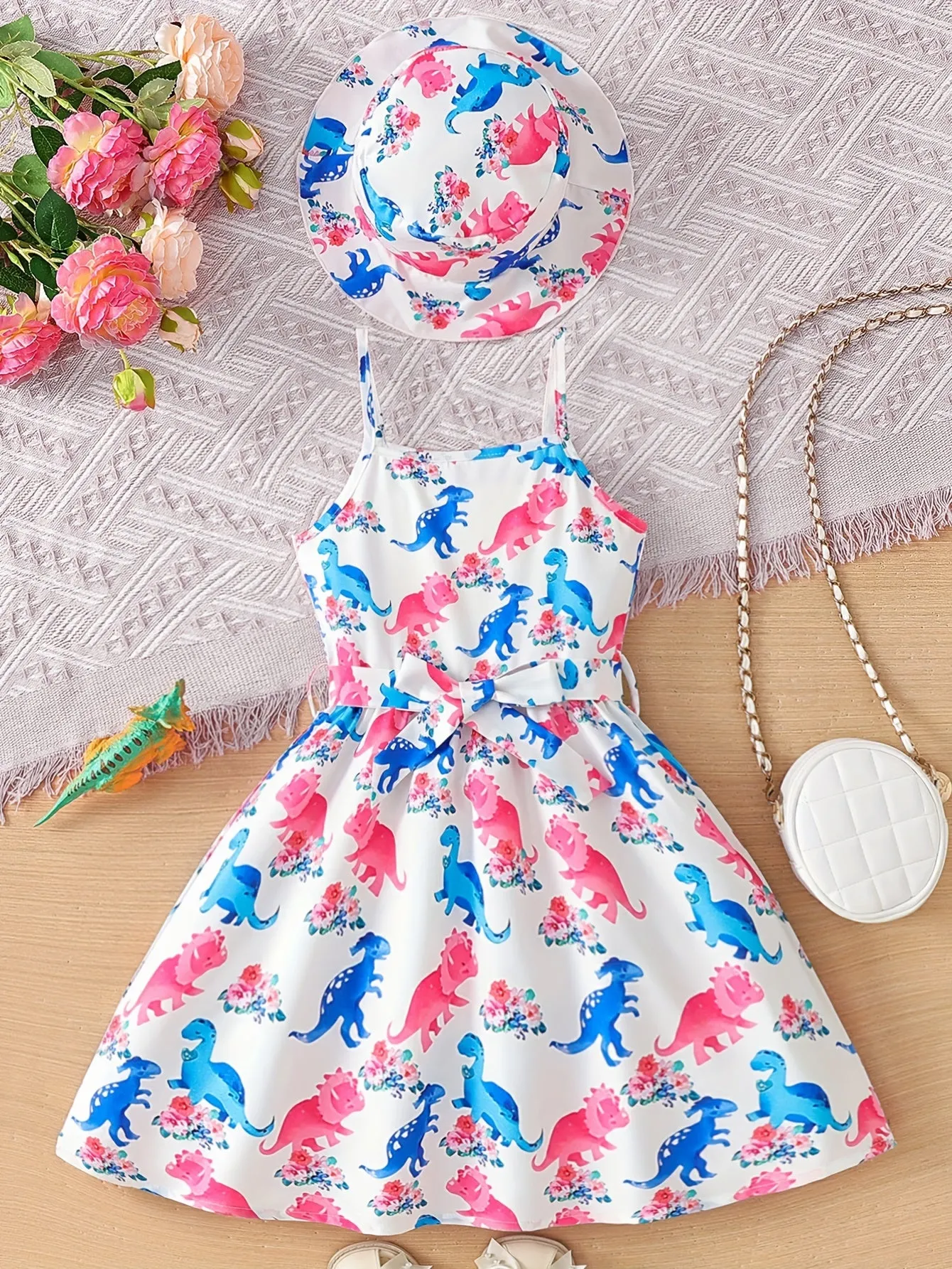 Blue Floral Glamour Dress & Hat Ensemble - Flowy Vacation Ready Slip Dress for Effortless Summer Style - Perfect Holiday Gift