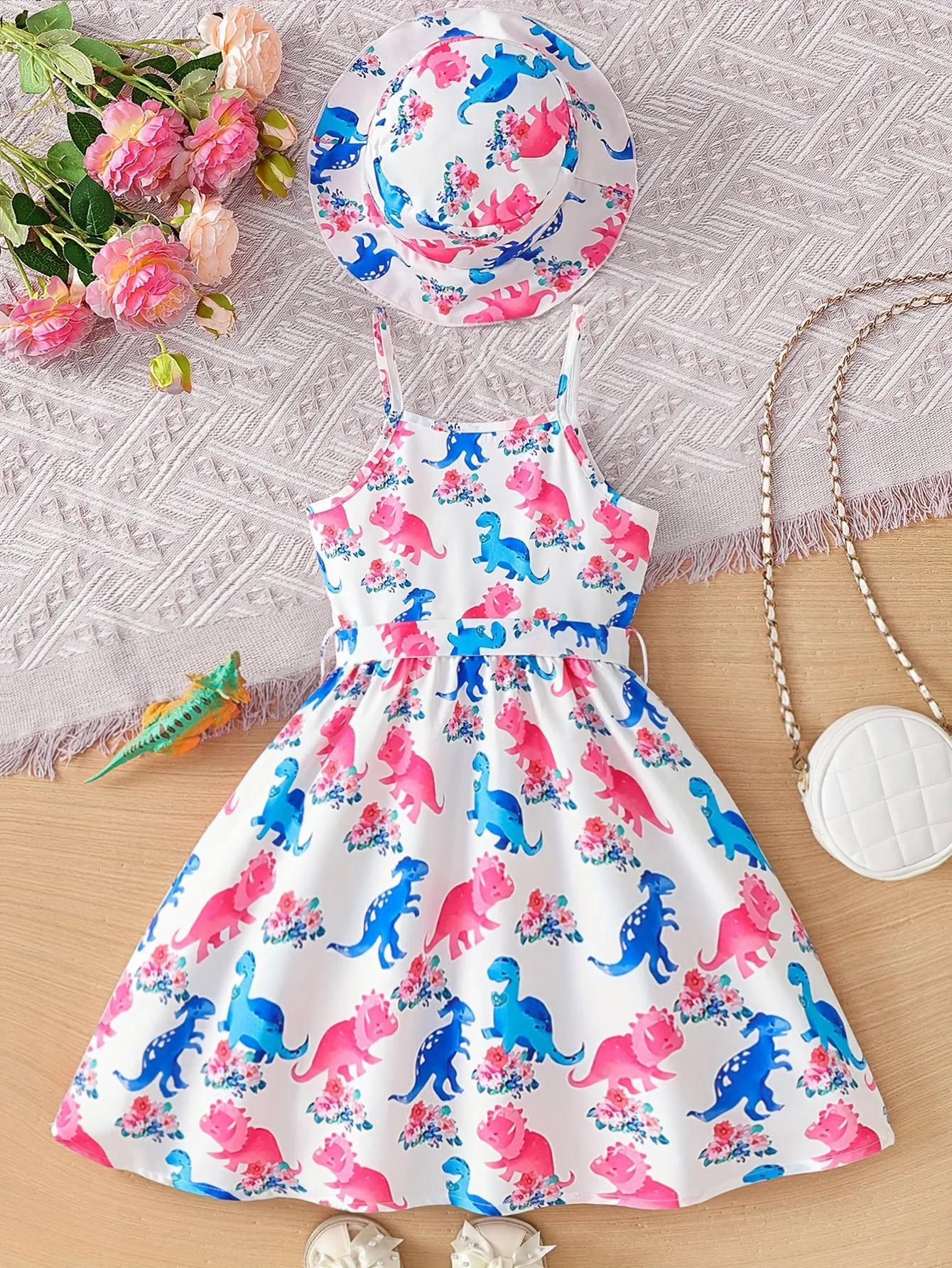 Blue Floral Glamour Dress & Hat Ensemble - Flowy Vacation Ready Slip Dress for Effortless Summer Style - Perfect Holiday Gift