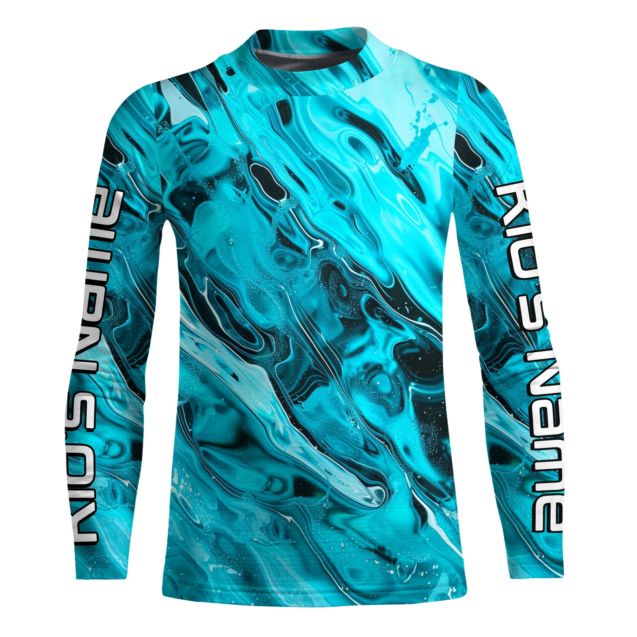 Blue Water Ripple Camo Custom Long Sleeve Performance Fishing Shirts, Uv Protection Fishing Jerseys IPHW5969
