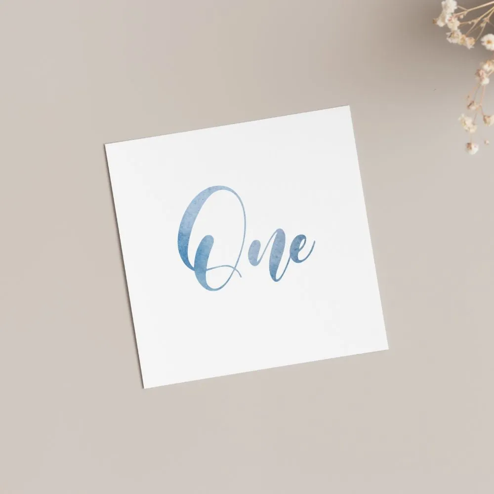 Blue Watercolor Table Numbers