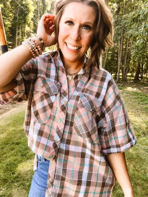 Blush Plaid Mineral Wash Button Down
