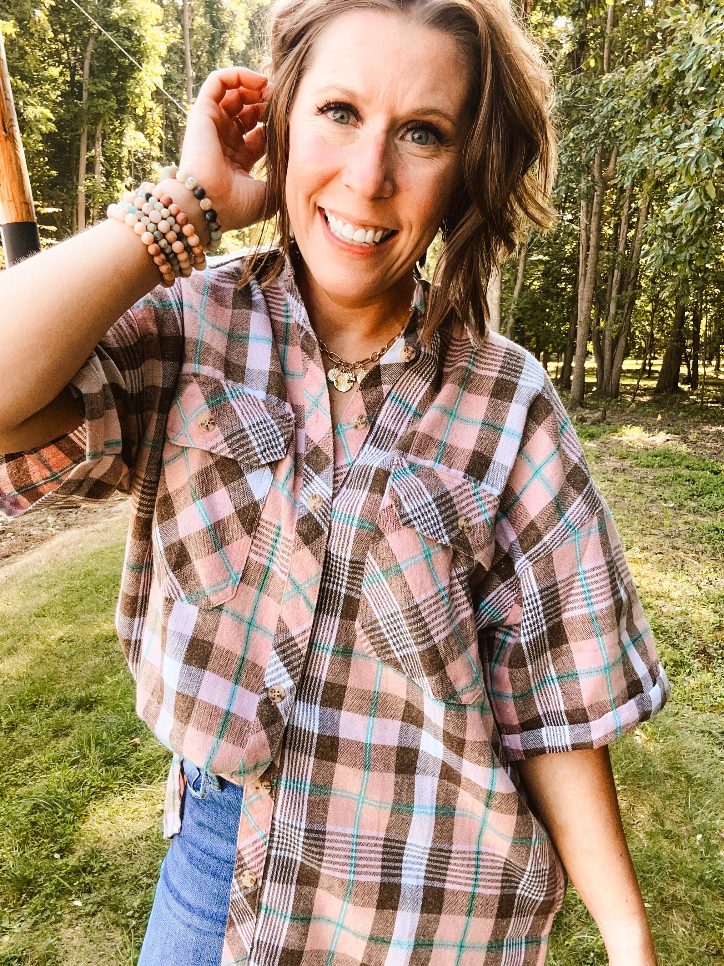 Blush Plaid Mineral Wash Button Down