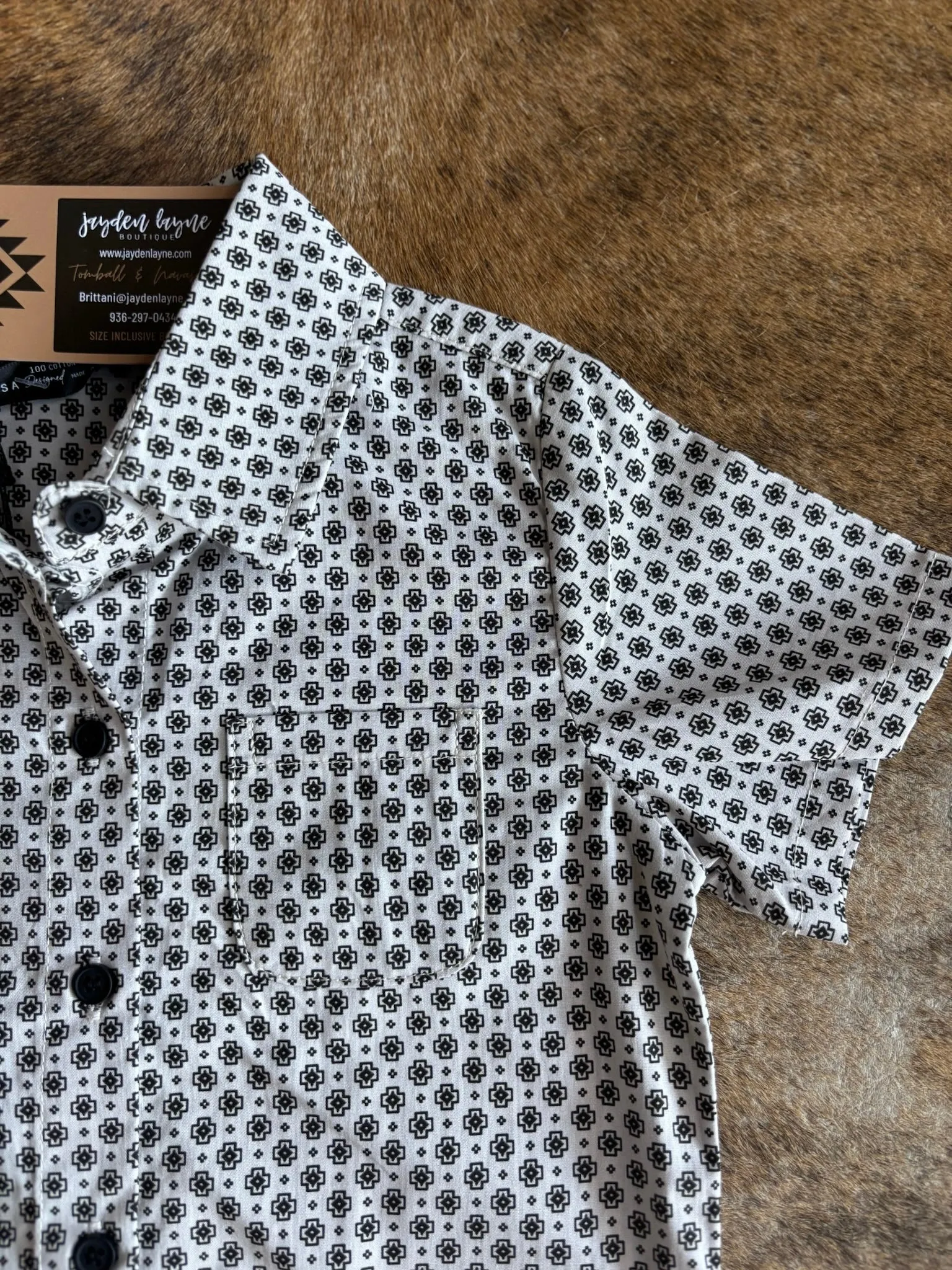Boys Cream Western Short Sleeve Button Up