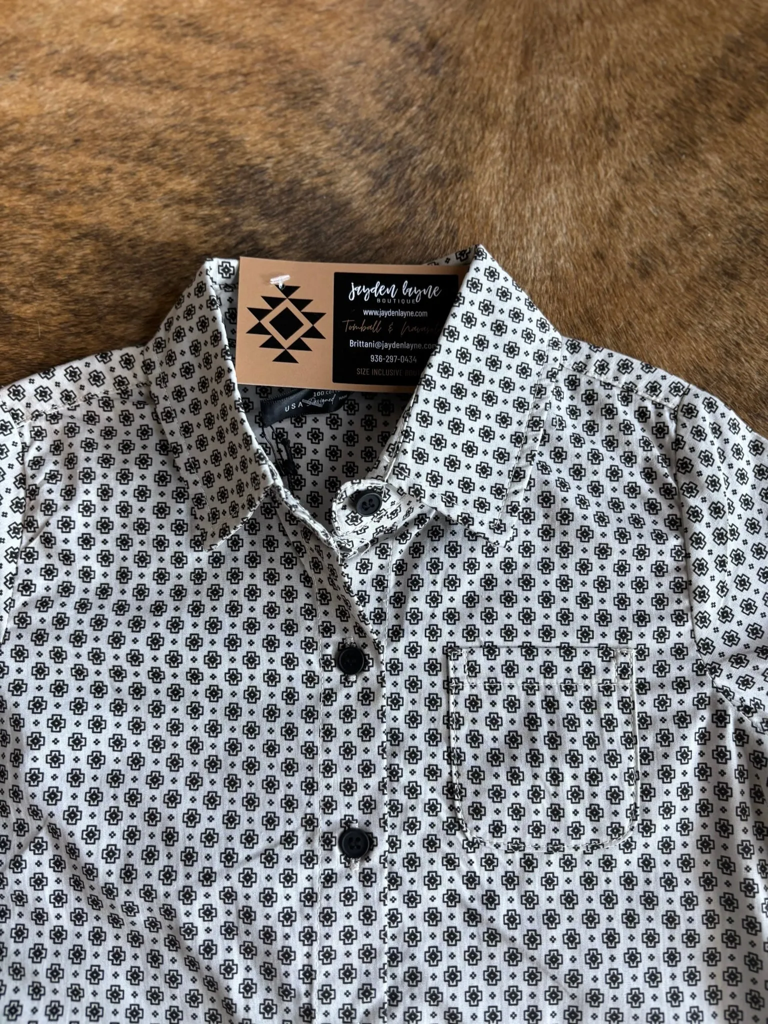 Boys Cream Western Short Sleeve Button Up