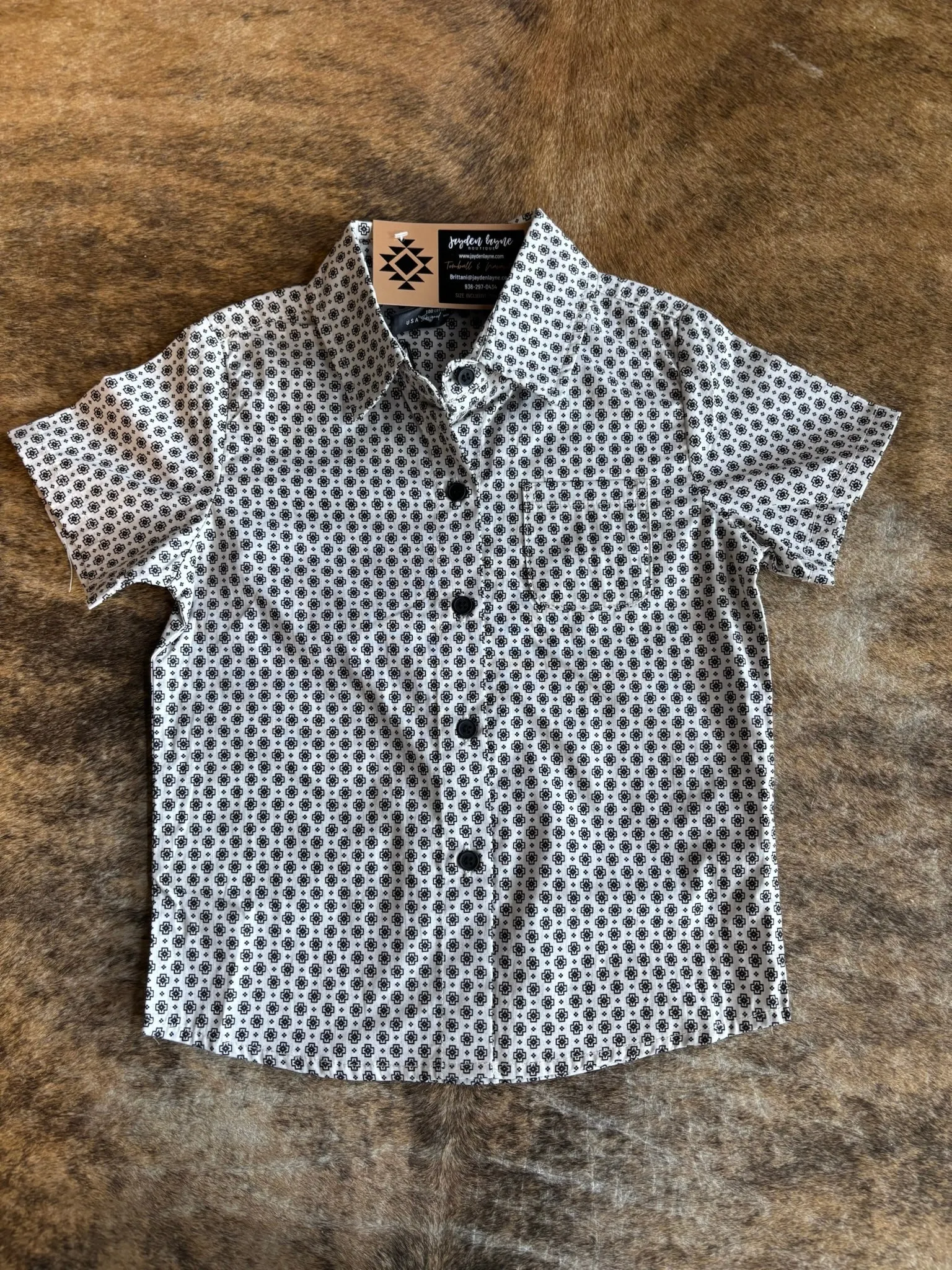 Boys Cream Western Short Sleeve Button Up