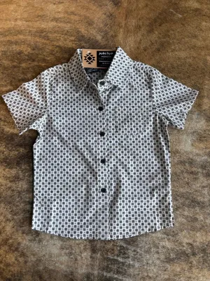 Boys Cream Western Short Sleeve Button Up