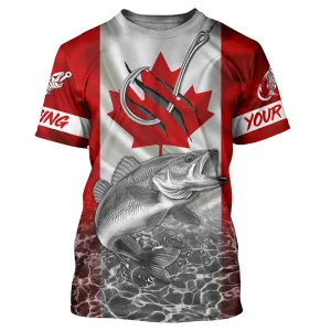 Canadian Flag Walleye Fish hook Custom performance Fishing T-shirt, Walleye jerseys NQS5459