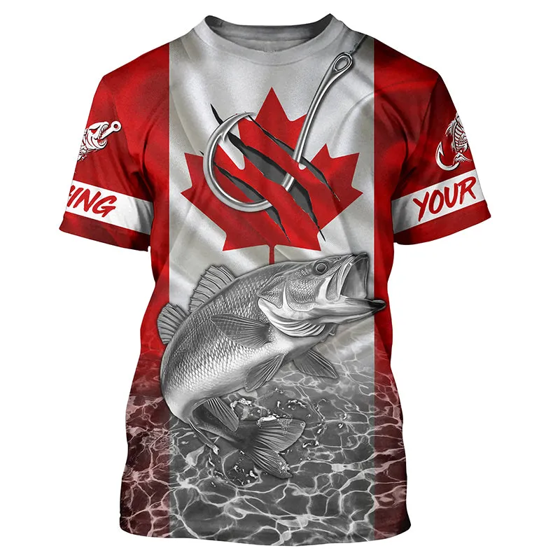 Canadian Flag Walleye Fish hook Custom performance Fishing T-shirt, Walleye jerseys NQS5459